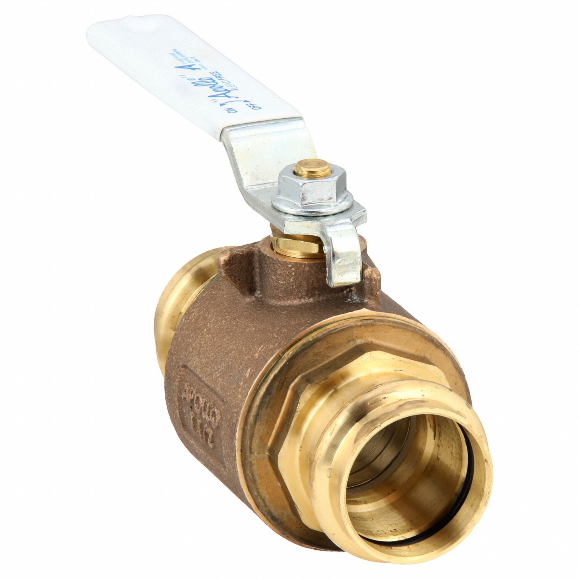 Manual Two-Way Ball Valve: 1 1/2 in Size, Brass/Bronze, Straight, Press x Press, Two-Piece