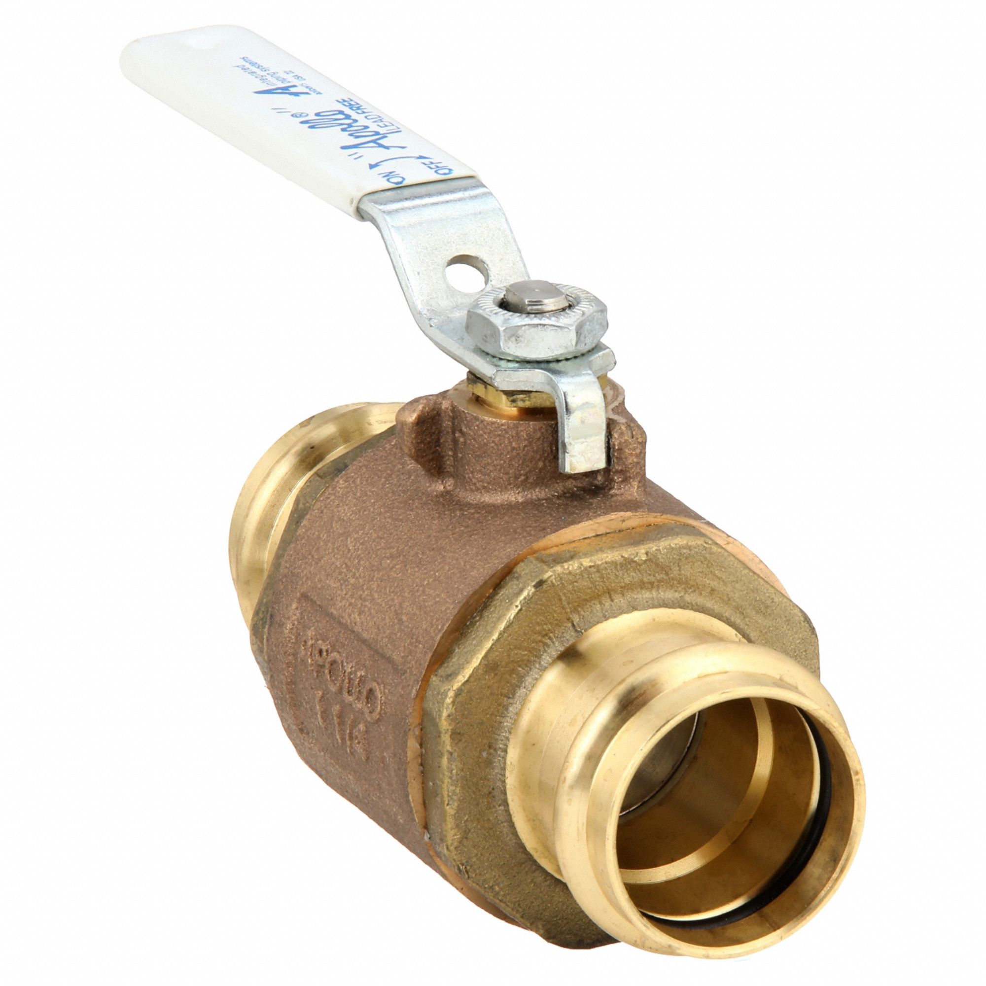 Manual Two-Way Ball Valve: 1 1/4 in Size, Brass/Bronze, Straight, Press x Press, Two-Piece