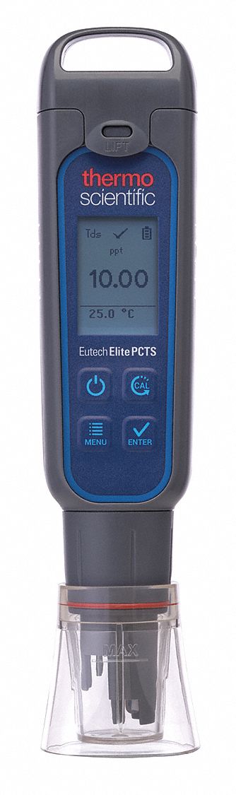 PCTS Waterproof Pocket Tester: Handheld, -1.00 to 15.00, 0 to 20 mS/cm, 0 to 10.0 ppt
