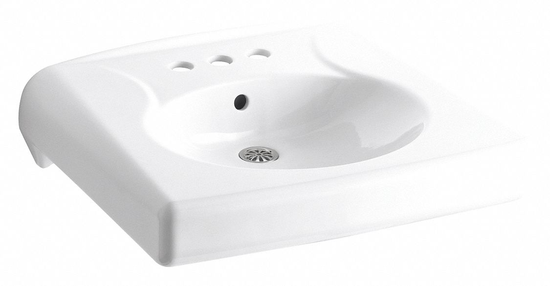 Bathroom Sink: Brenham™, White, Vitreous China, 22 in Overall Lg, 19 3/4 in Overall Wd
