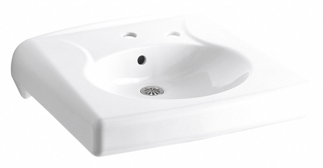 Bathroom Sink: Brenham™, White, Vitreous China, 22 in Overall Lg, 19 3/4 in Overall Wd