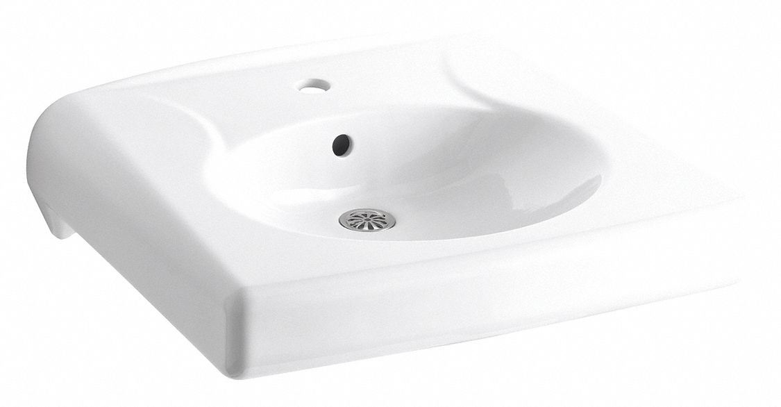 Bathroom Sink: Brenham™, White, Vitreous China, 22 in Overall Lg, 19 3/4 in Overall Wd