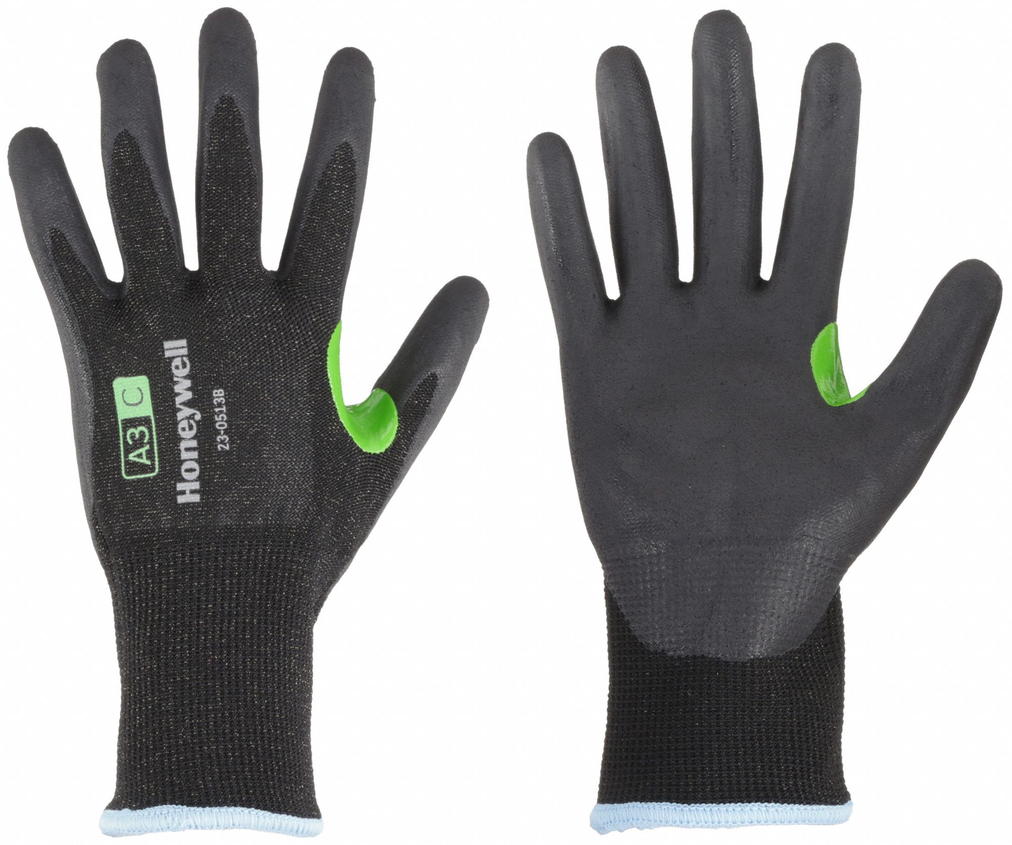 CUT-RESISTANT GLOVES, CORESHIELD, 13-GAUGE, S/7, BLACK/GREEN, 10 1/2 IN L, NITRILE/NYLON/HPPE