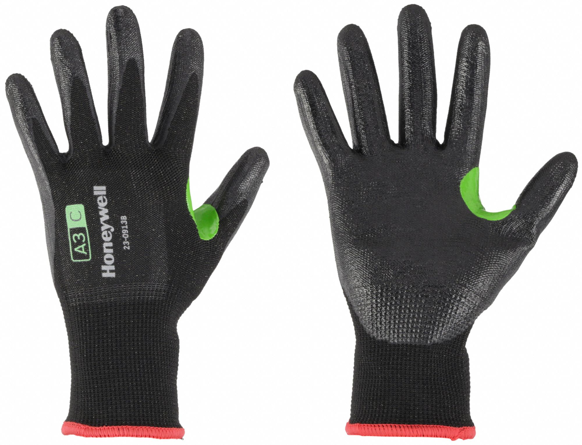 CUT-RESISTANT GLOVES, CORESHIELD, 13-GAUGE, XXL/11, BLACK/GREEN, 10 1/2 IN L, NITRILE/NYLON/HPPE