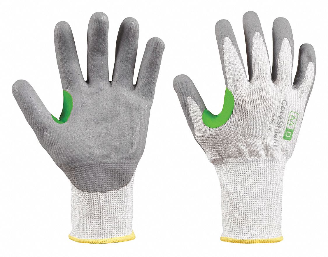 CUT-RESISTANT GLOVES, CORESHIELD, 13-GAUGE, XS/6, WHITE/GREY, 10 1/2 IN L, NITRILE/NYLON/HPPE