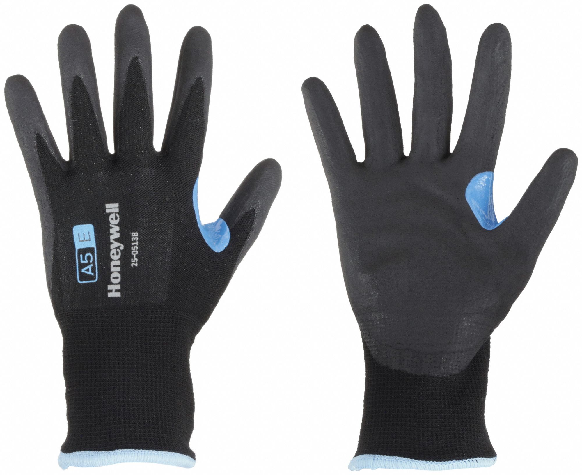 CUT-RESISTANT GLOVES, SIZE M/8, 13 GA, CUT LEVEL A5, BLUE/BLACK, FOAM NITRILE/NYLON/HPPE