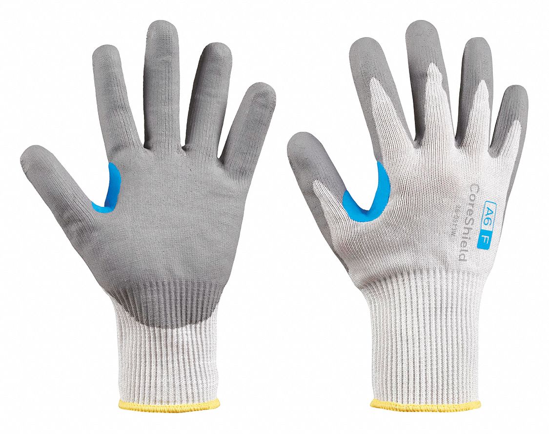 CUT-RESISTANT GLOVES, SIZE L/9, 13 GA, CUT LEVEL A6, BLUE/BLACK, NYLON/FOAM NITRILE/HPPE