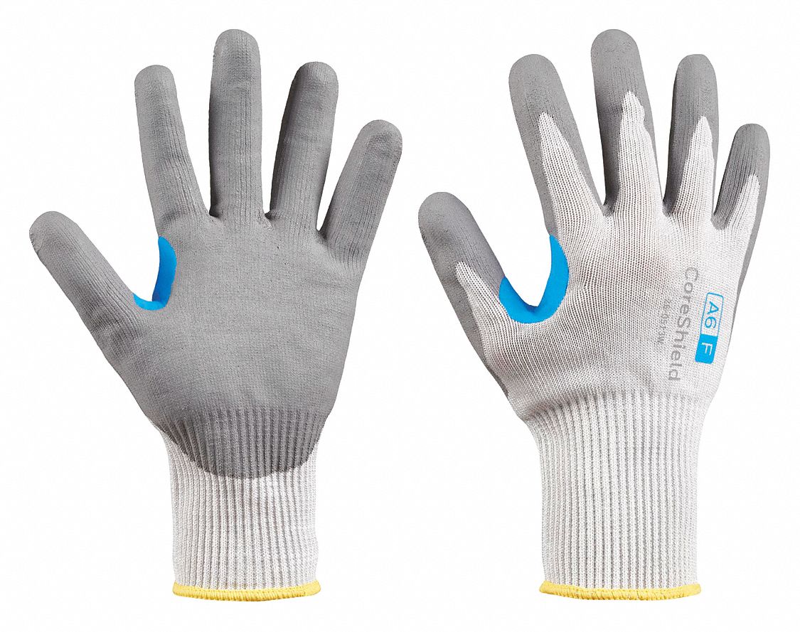 GANTS RÉSIST COUPURES,TAILLE P/7,CAL 13,NIV COUPE A6,BLEU/NR,NYLON/MOUSSE NITRILE/HPPE