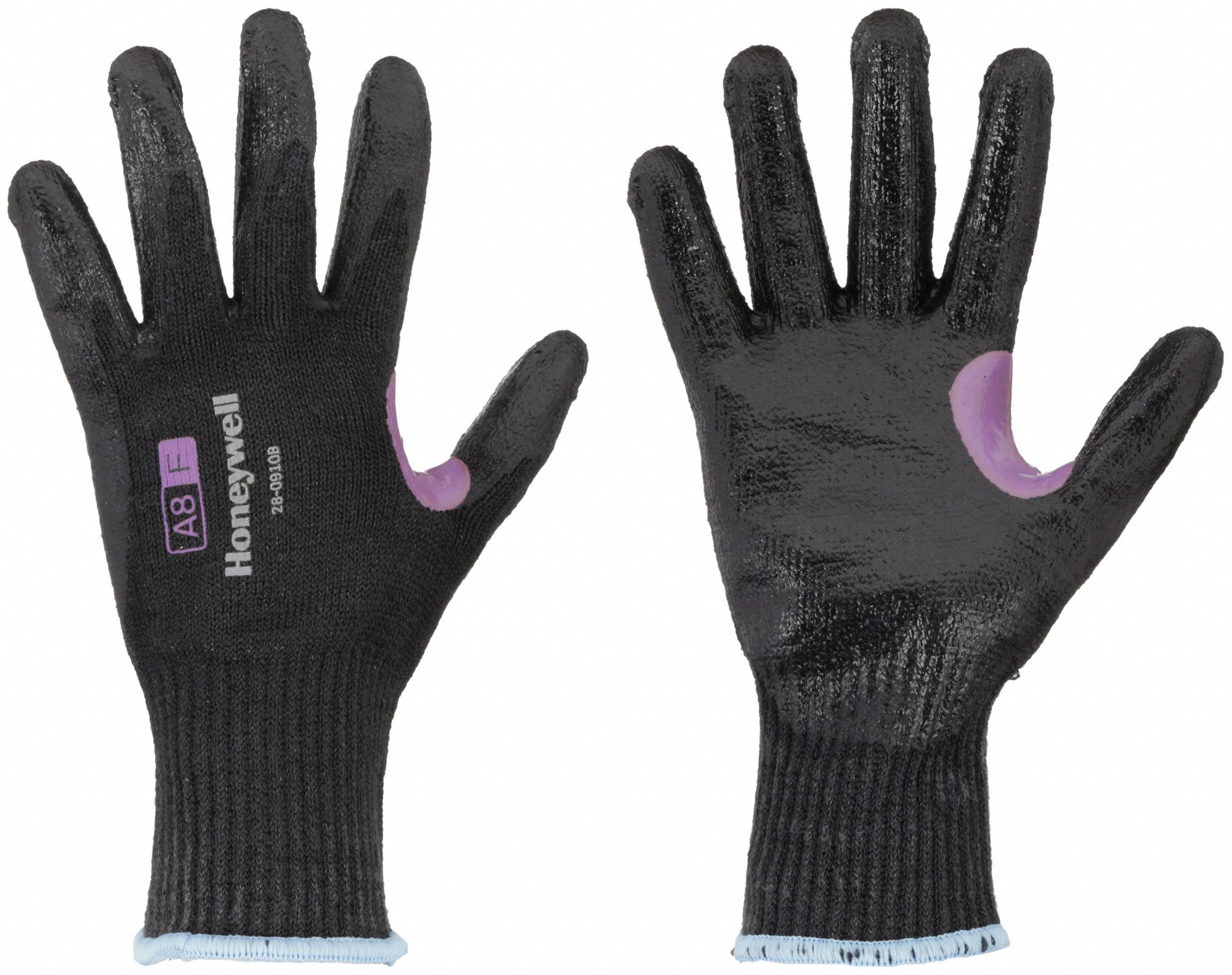 GANTS RÉSIST COUPURES,TAILLE M/8,CALIBRE 10,NIV COUPE A8,NR/GRIS,NYLON/MOUSSE NITRILE/HPPE