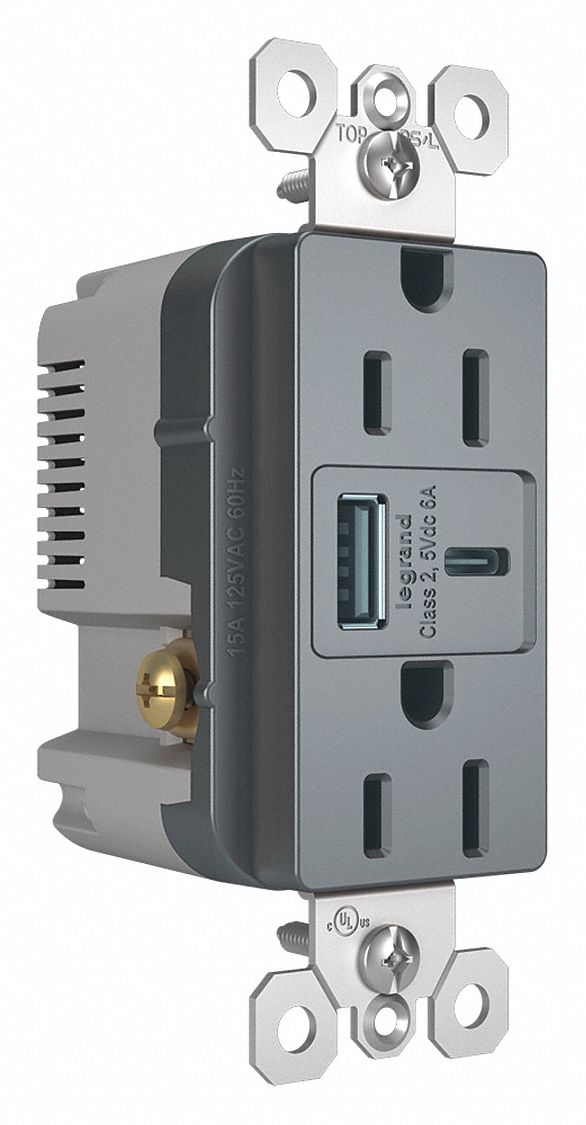 LEGRAND USB Charger Receptacle Gen Purpose, Decorator Duplex, Flush