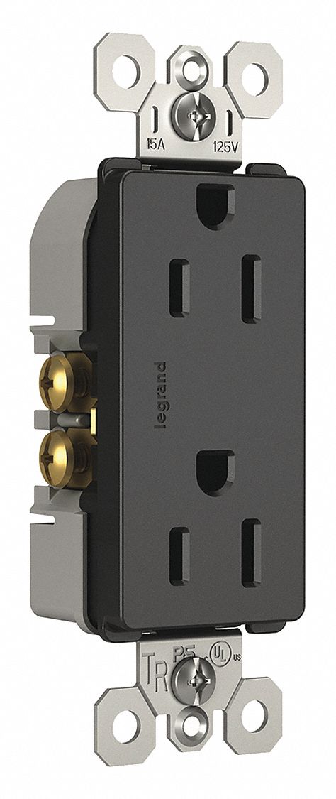 Receptacle: Duplex, Graphite, 5-15R, 15 A, 125V AC, 2 Pole / 3 Wire, Push In, Gen Use