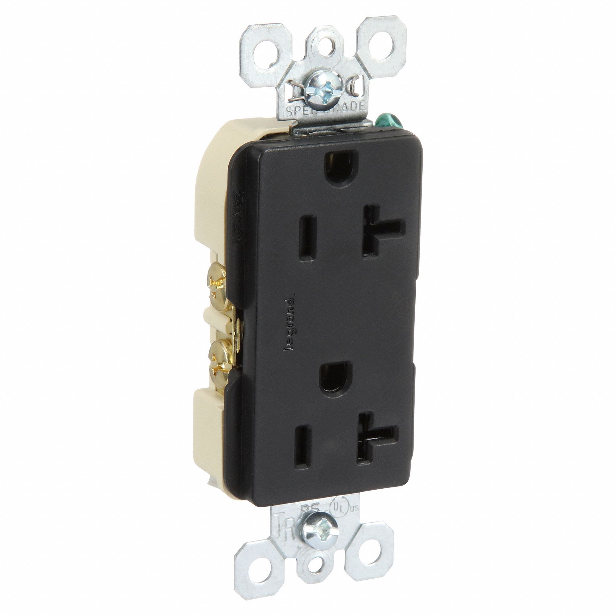 Recept, Black, 20 A, 2P3W, Back; Side, 1PK