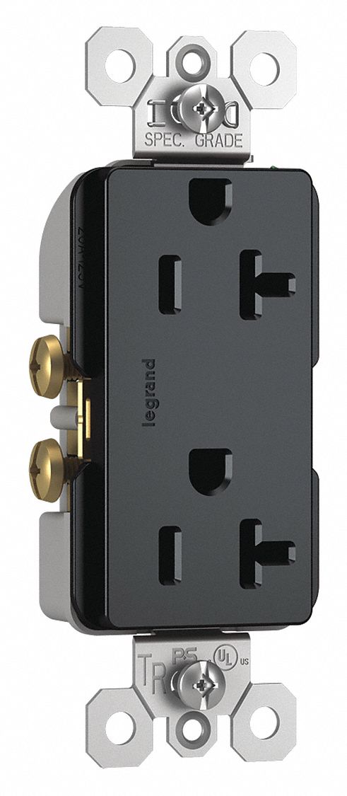 Receptacle, Gray, 20 A, 2P3W, Back; Side, 1PK