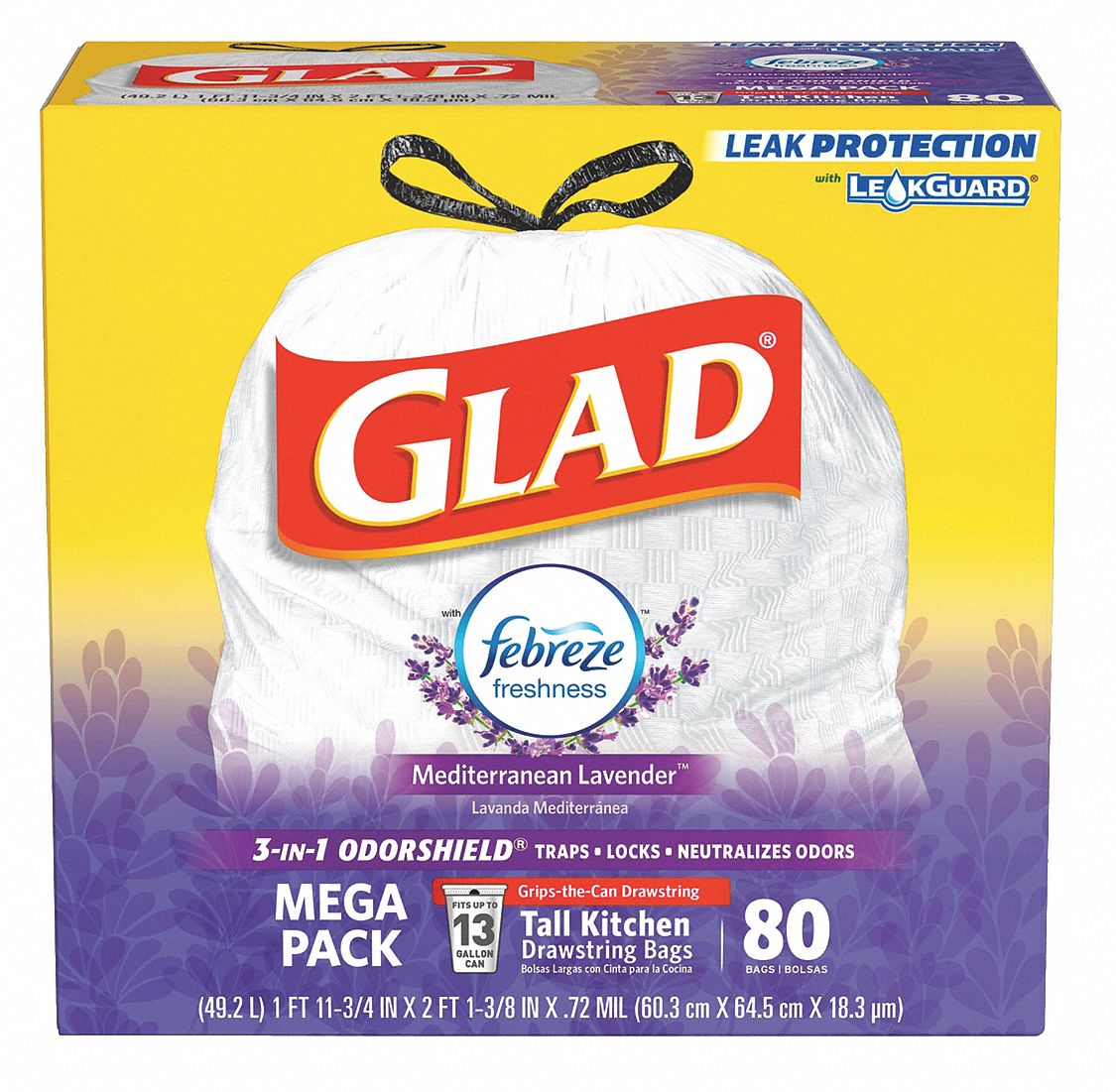 GLAD Trash Bag, 13 gal, Polypropylene, Flat Pack, White 56FN9178902