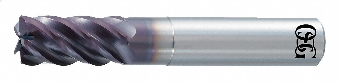 Corner Radius End Mill: Carbide, EXO Coated, 5 Flute, 1-1/4" Mill Dia, 1-1/2" LOC, 0.03" Rad