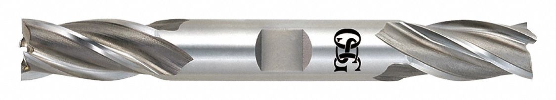 Square End Mill: Cobalt, TiN Coated, Double End, 4 Flute, 1/2" Mill Dia, 1" LOC, 4-1/8" OAL
