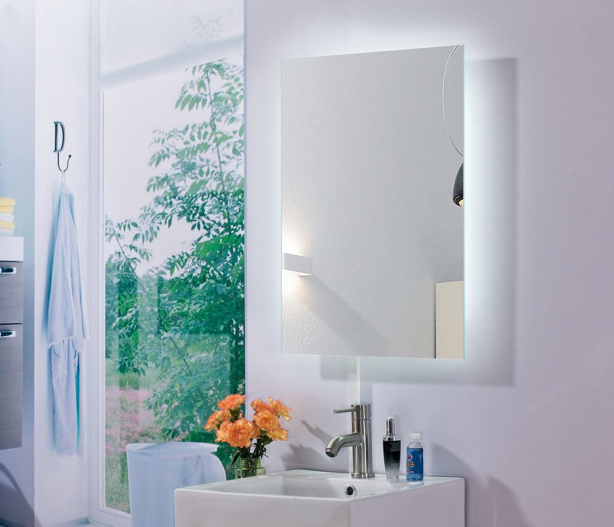 Mirror: Rectangular, 36 in x 24 in x 1 3/4 in, Wall, Backlit, Glass, Electric Hardwired, LED
