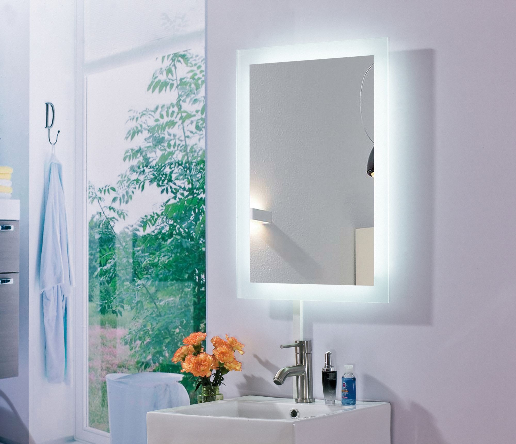 Mirror: Rectangular, 36 in x 24 in x 1 3/4 in, Wall, Front lit/Frosted Glass Edge, Glass