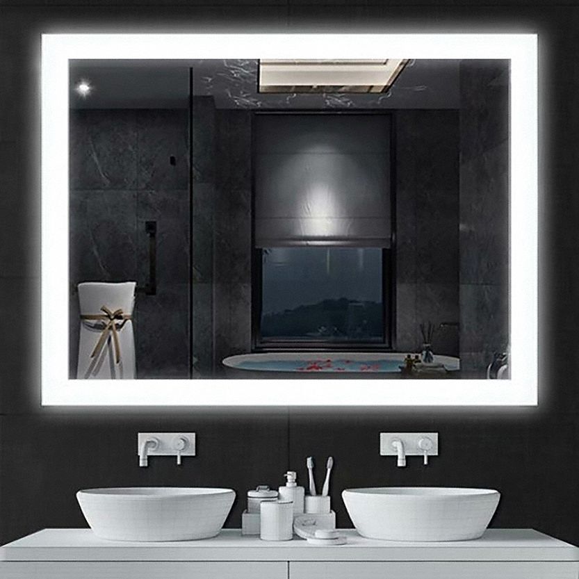 Mirror: Rectangular, 36 in x 48 in x 1 3/4 in, Wall, Frosted Glass Edge, Glass, With Frame