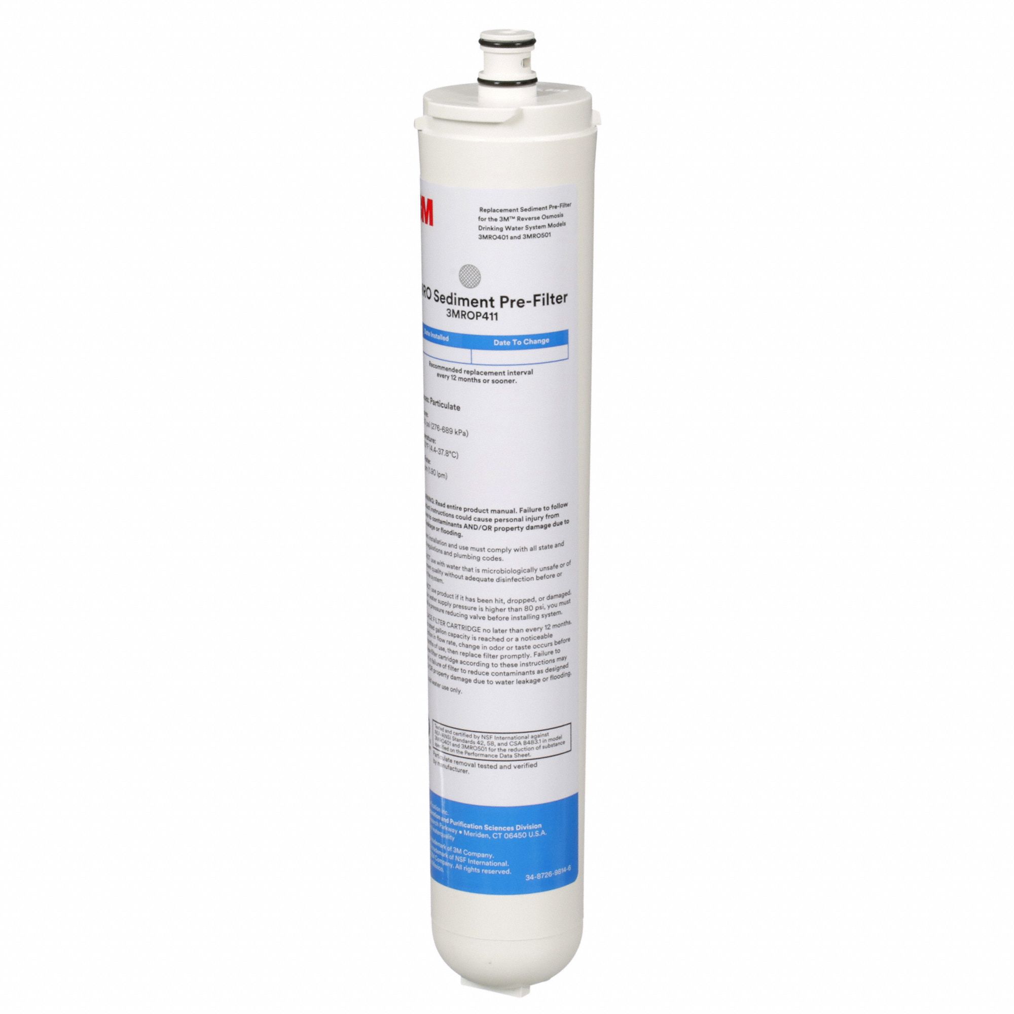 Quick-Connect Water Filter: 5 micron, 0.5 gpm, 13 1/2 in Overall Ht, 2 3/8 in Overall Dia