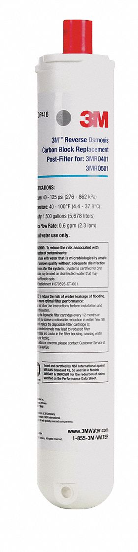 Quick-Connect Water Filter: 0.5 gpm, 13 3/4 in Overall Ht, 4 3/8 in Overall Dia, Carbon Block