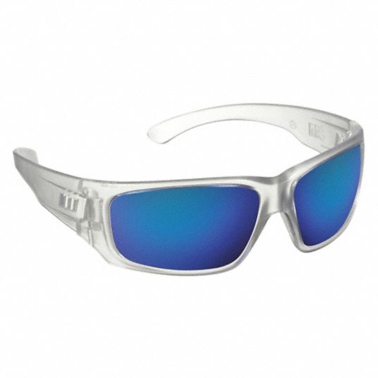 3M Safety Glasses: Polarized, Wraparound Frame, Full-Frame, Blue Mirror,  Clear, Clear, Unisex