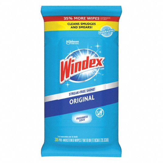 WINDEX Glass Cleaner Wipes: Wipes, Packet, Unscented, 12 PK