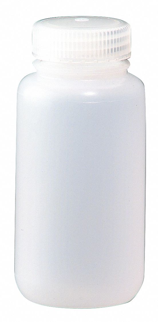 Bottle: 4 oz Labware Capacity - English, HDPE, Includes Closure, Polypropylene, Wide, 500 PK