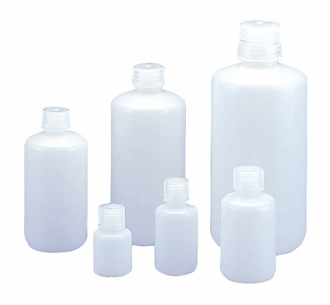 Bottle: 8 oz Labware Capacity - English, HDPE, Includes Closure, Polypropylene, 72 PK
