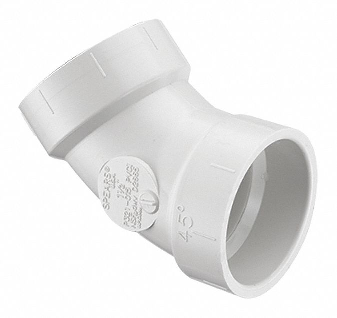 45° Elbow: Schedule DWV, 3 in x 3 in Fitting Pipe Size, Female Socket x Female Socket, White