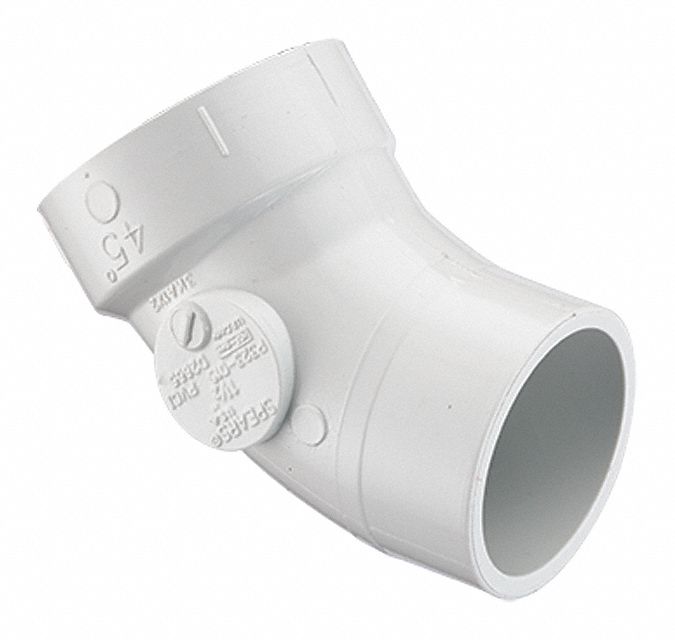 45° Street Elbow: Schedule DWV, 3 in x 3 in Fitting Pipe Size, Female Socket x Male Spigot, White