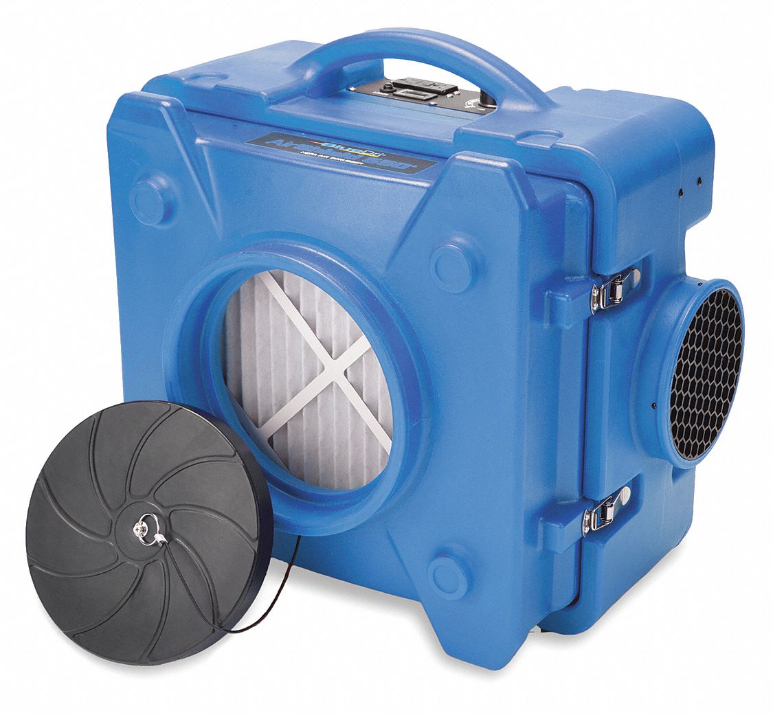 Industrial Air Scrubber: 60 dB Max Noise Level, Plastic, 450 CADR Rating (Smoke), Blue Resin