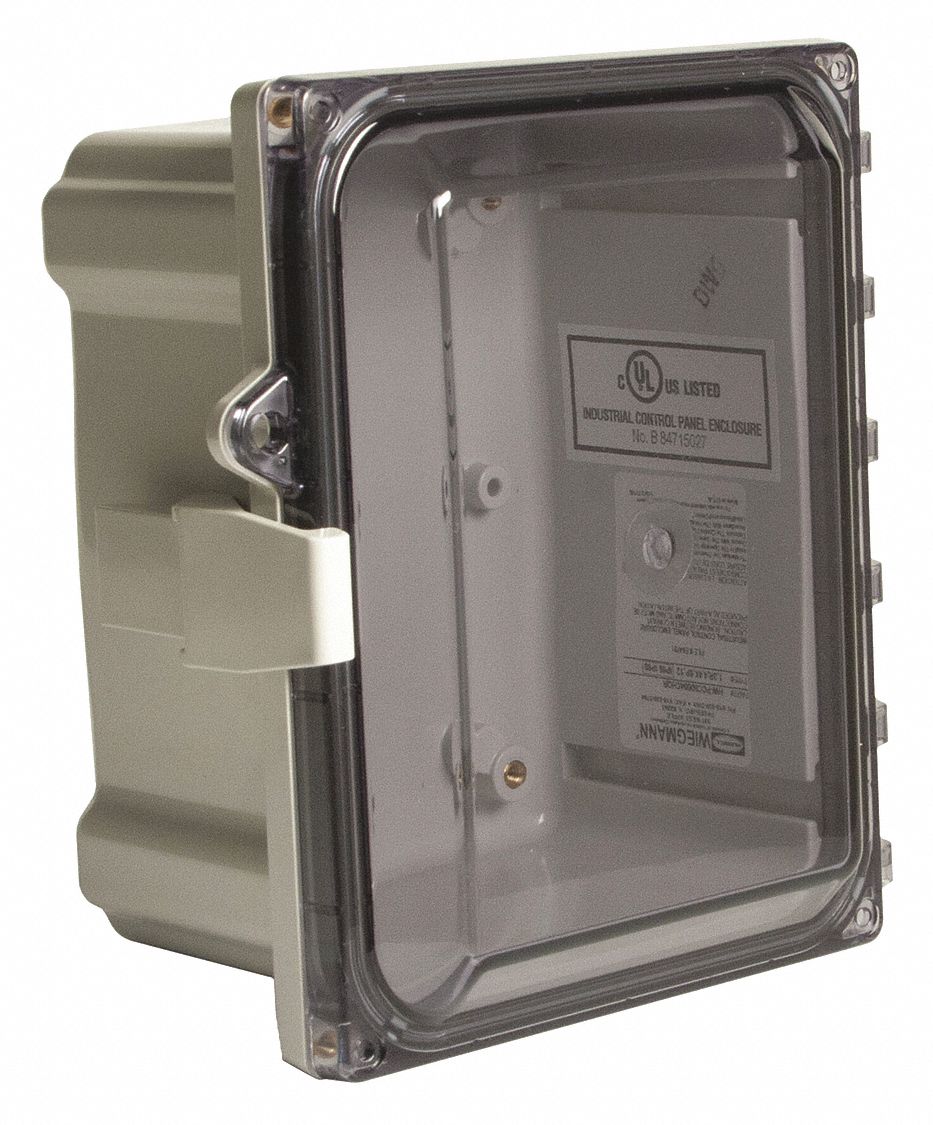 Enclosure: Polycarbonate, 10 in x 8 in x 6 in, NEMA 1/12/3R/4/4X/6P, Hinged, Clear Cover