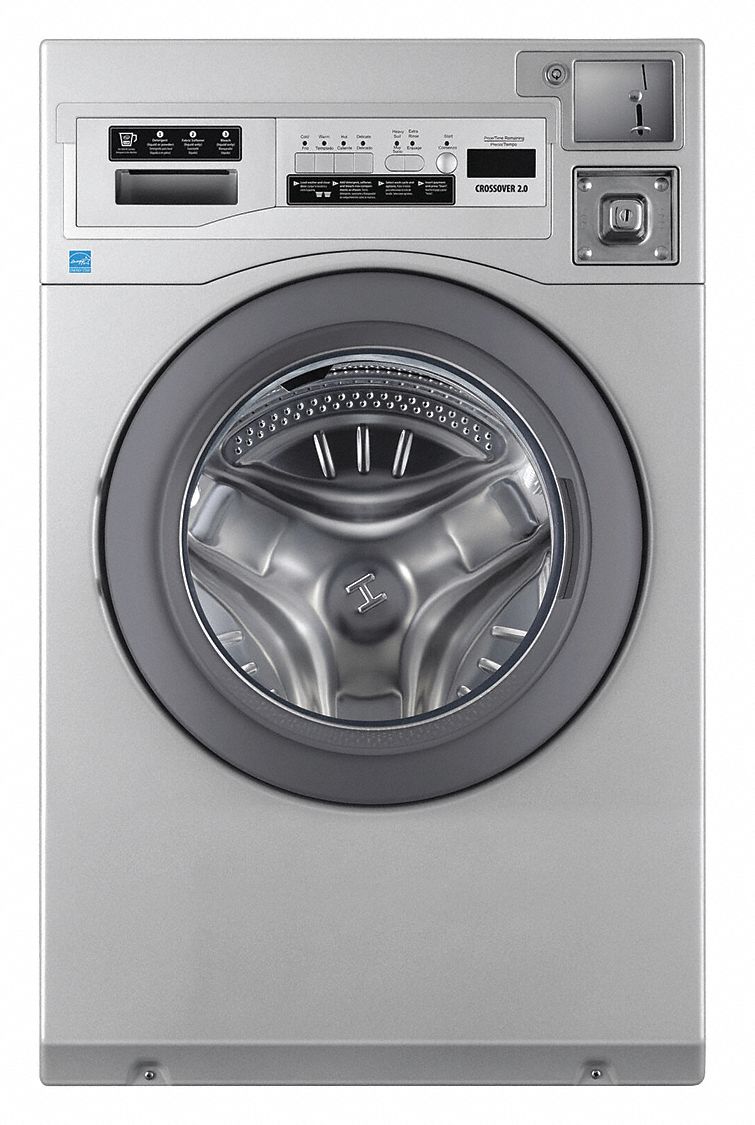 Front Load Washer: 3.4 cu ft Washer Capacity, Electric, Silver, 27 in Wd, 43 1/4 in Ht