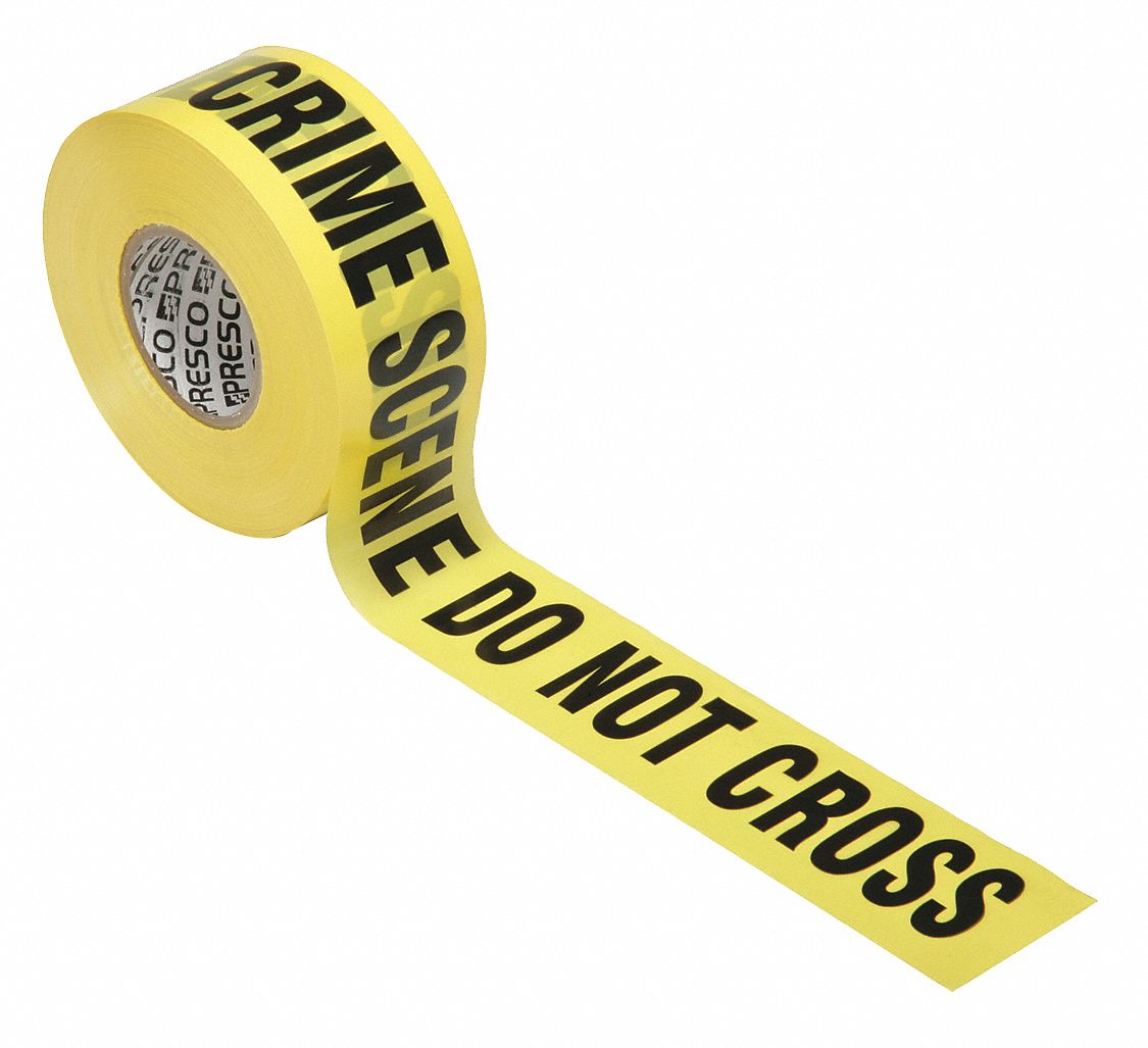 Barricade Tape: 1, 000 ft Lg, 3 in Wd, Crime Scene Do Not Cross Legend, Polyethylene