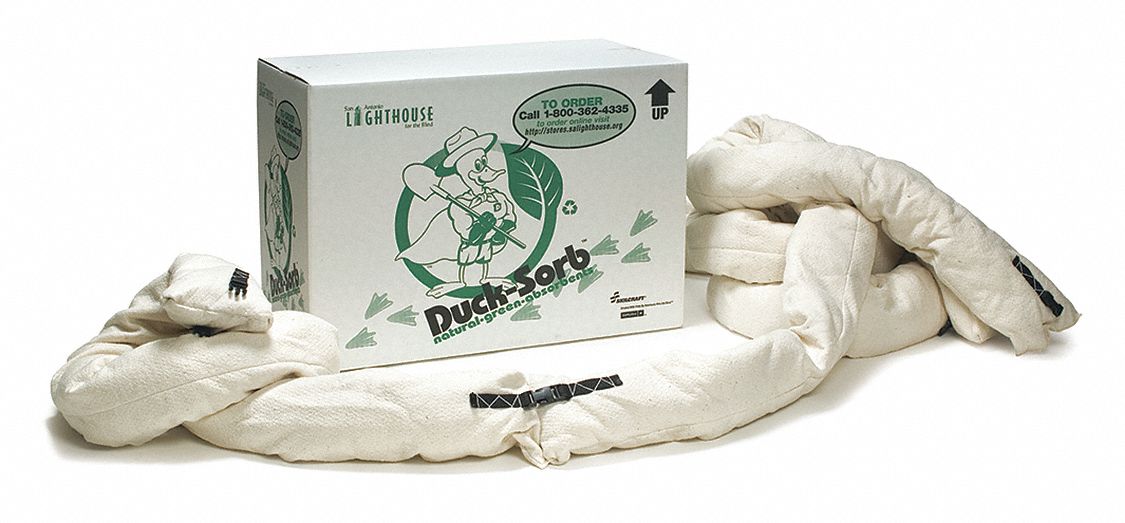 Sorbent Boom: 6 in Dia, 10 ft Lg, 8 gal, No Connector, White