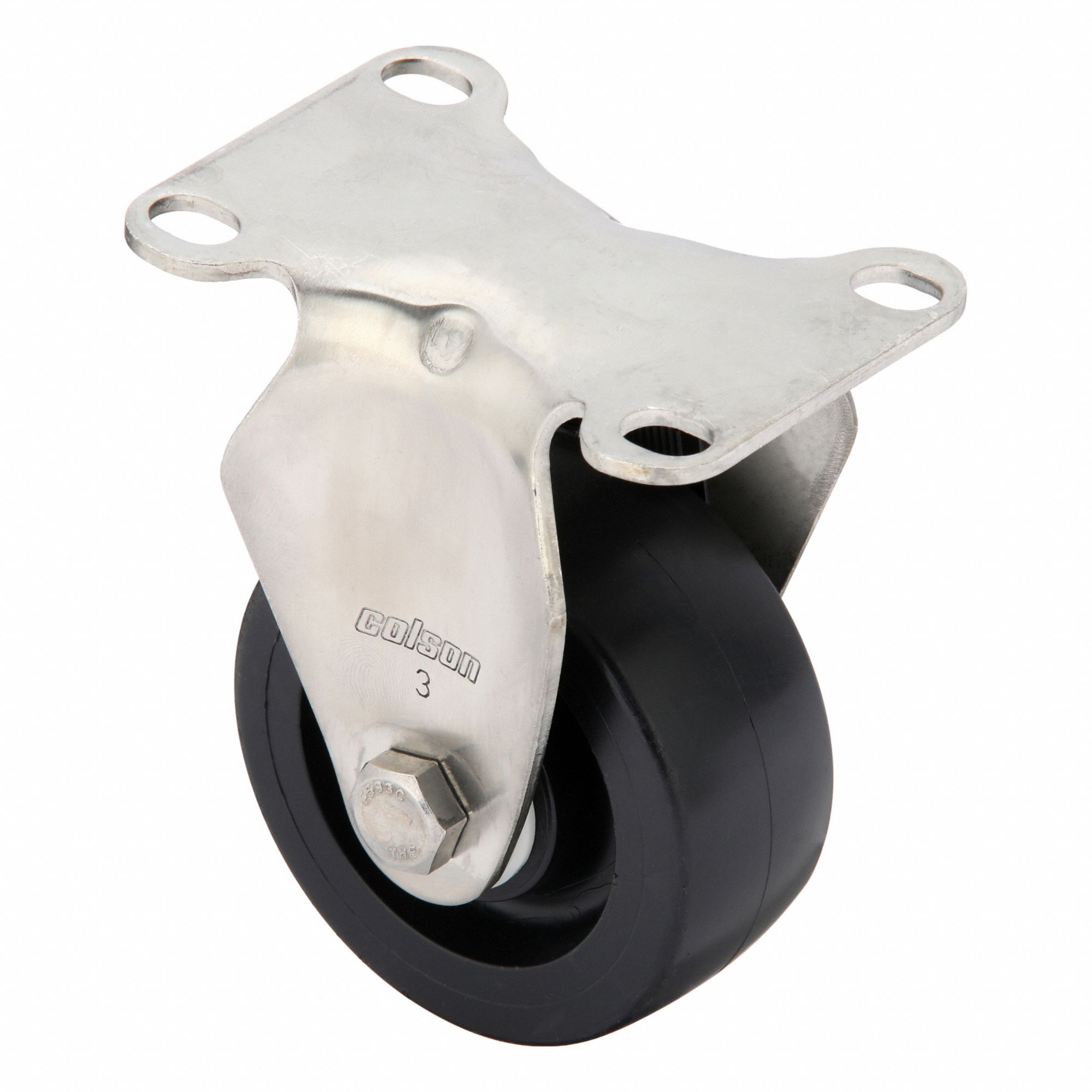 Plate Caster: Corrosion-Resistant, Rigid, Polyolefin, 3 in Wheel Dia, 1 1/4 in Wheel Wd, Ball