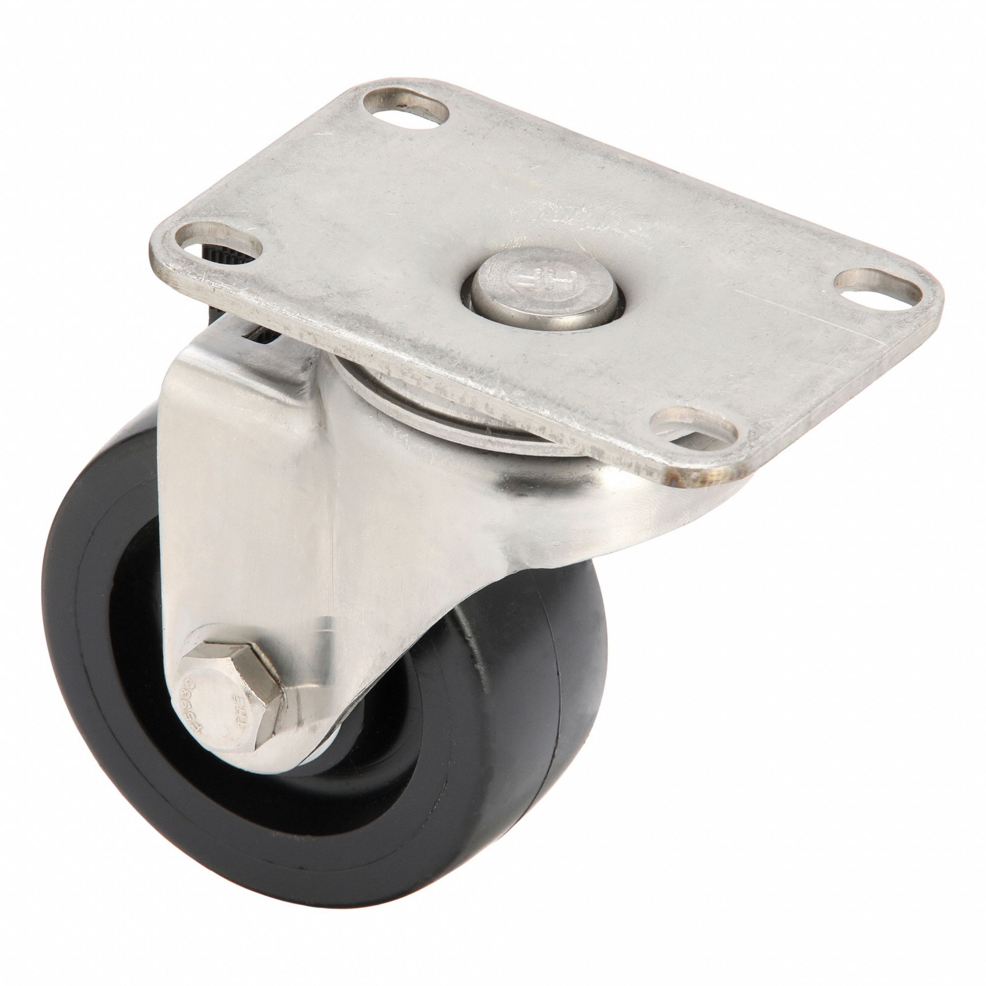 Plate Caster: Corrosion-Resistant, Swivel, Polyolefin, 3 in Wheel Dia, 1 1/4 in Wheel Wd