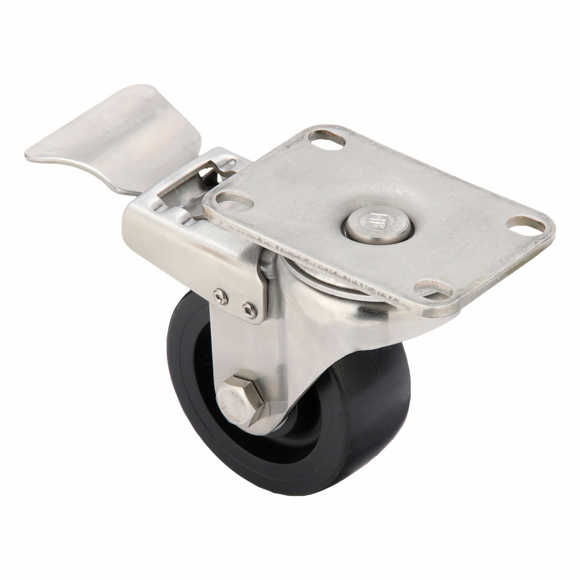 Plate Caster: Corrosion-Resistant, Swivel, Polyolefin, 3 in Wheel Dia, 1 1/4 in Wheel Wd