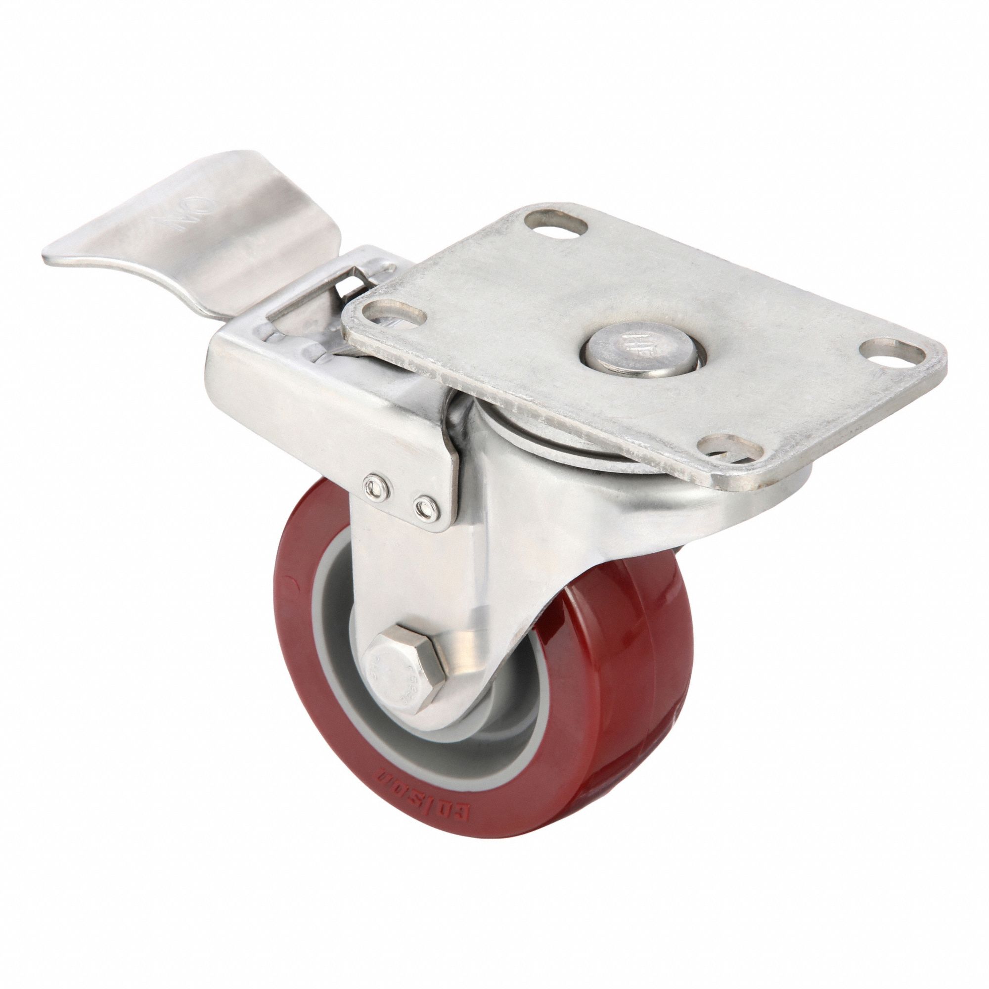 Plate Caster: Corrosion-Resistant, Swivel, Polyurethane, 3 in Wheel Dia, 1 1/4 in Wheel Wd