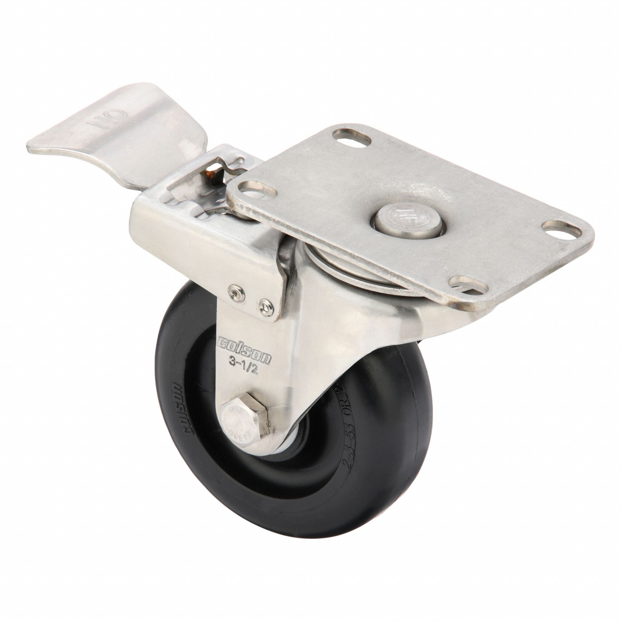 Plate Caster: Corrosion-Resistant, Swivel, Polyolefin, 3 1/2 in Wheel Dia, 1 1/4 in Wheel Wd