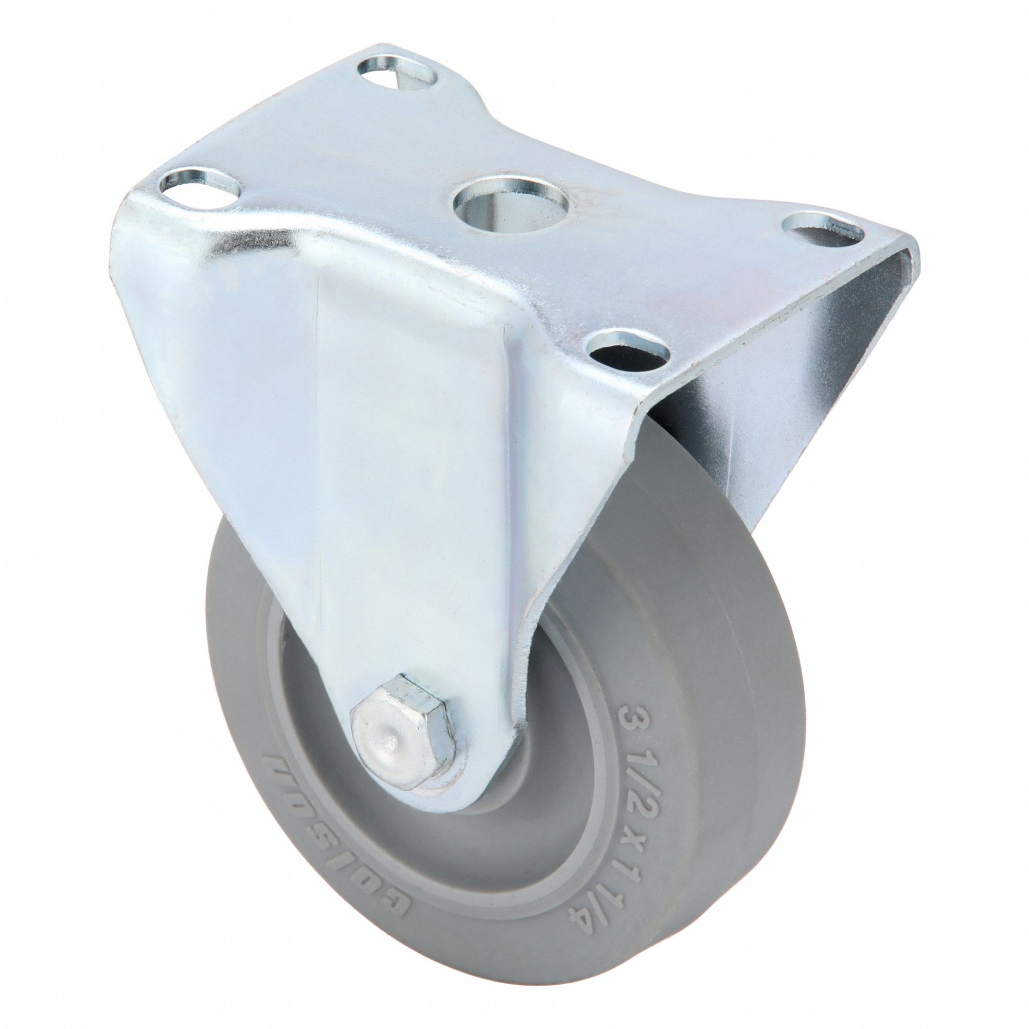 Plate Caster: Rigid, No Brake, Rubber, 3 1/2 in Wheel Dia, 1 1/4 in Wheel Wd, Slot, Rectangle