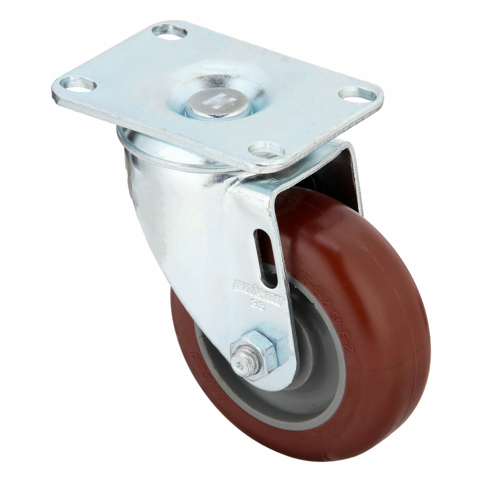 Plate Caster: Swivel, No Brake, Polyurethane, 3 1/2 in Wheel Dia, 1 1/4 in Wheel Wd, Slot