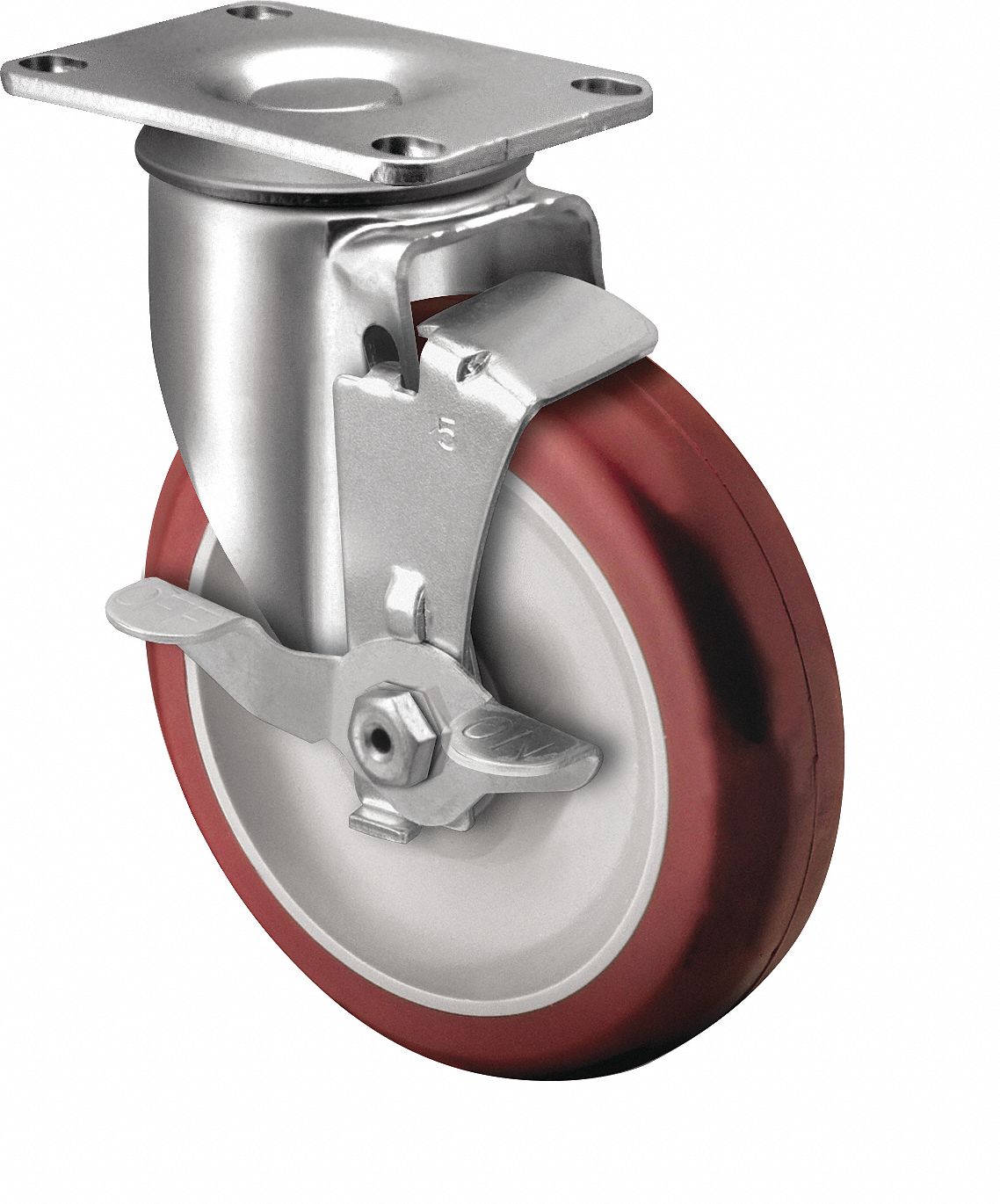 Plate Caster, Swivel, Polyurethane, 5 1/8"H