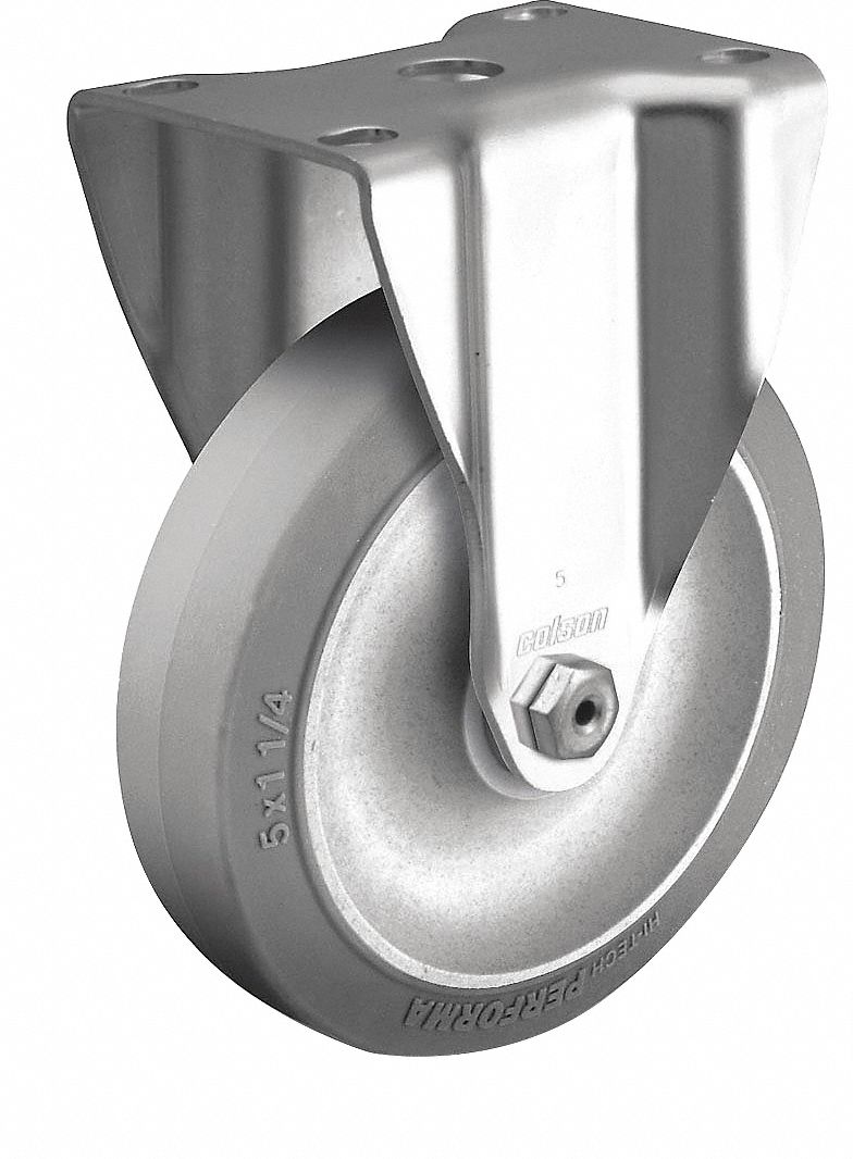 Plate Caster: Rigid, No Brake, Rubber, 3 in Wheel Dia, 1 1/4 in Wheel Wd, Slot, Rectangle