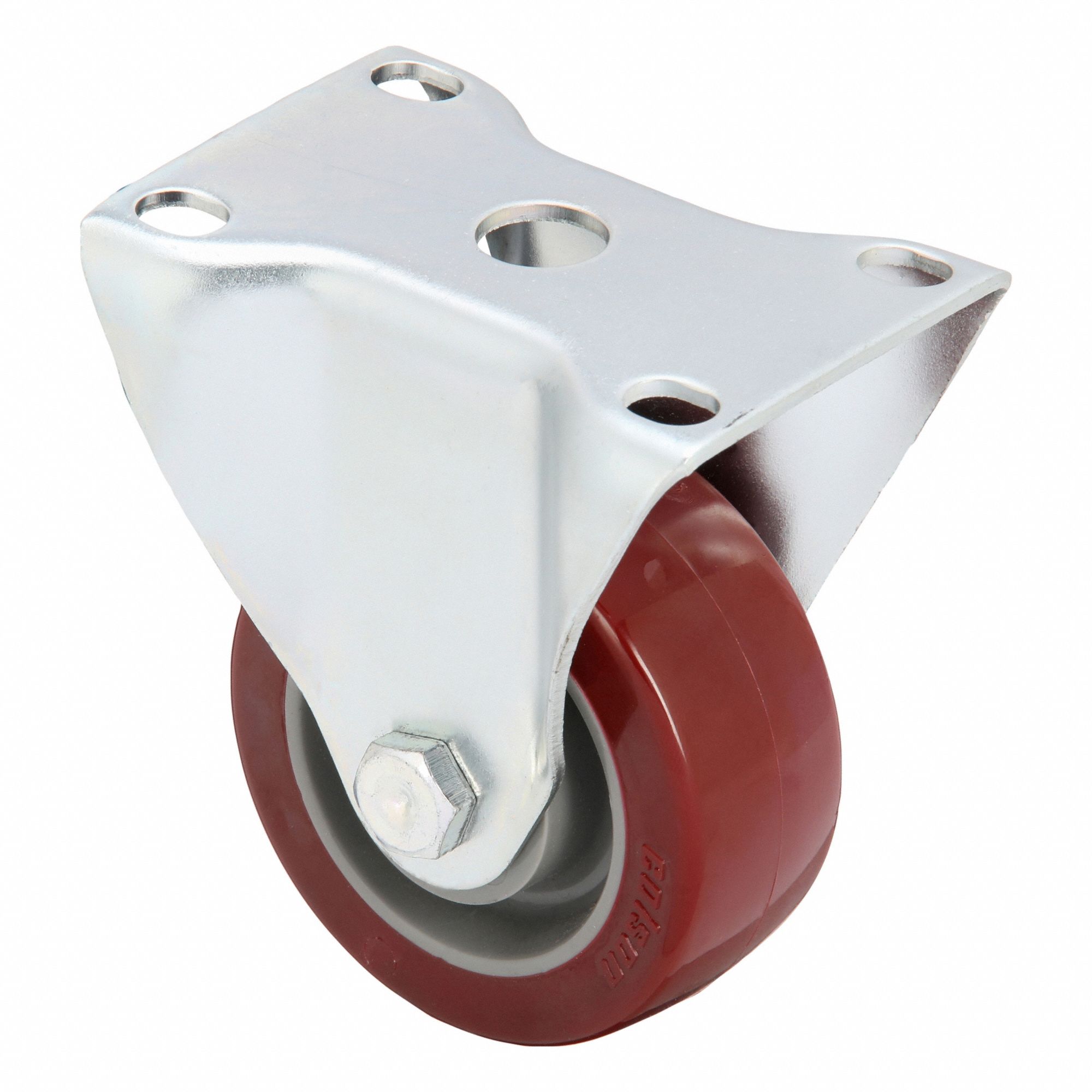 Plate Caster: Rigid, No Brake, Polyurethane, 3 in Wheel Dia, 1 1/4 in Wheel Wd, Slot, Ball