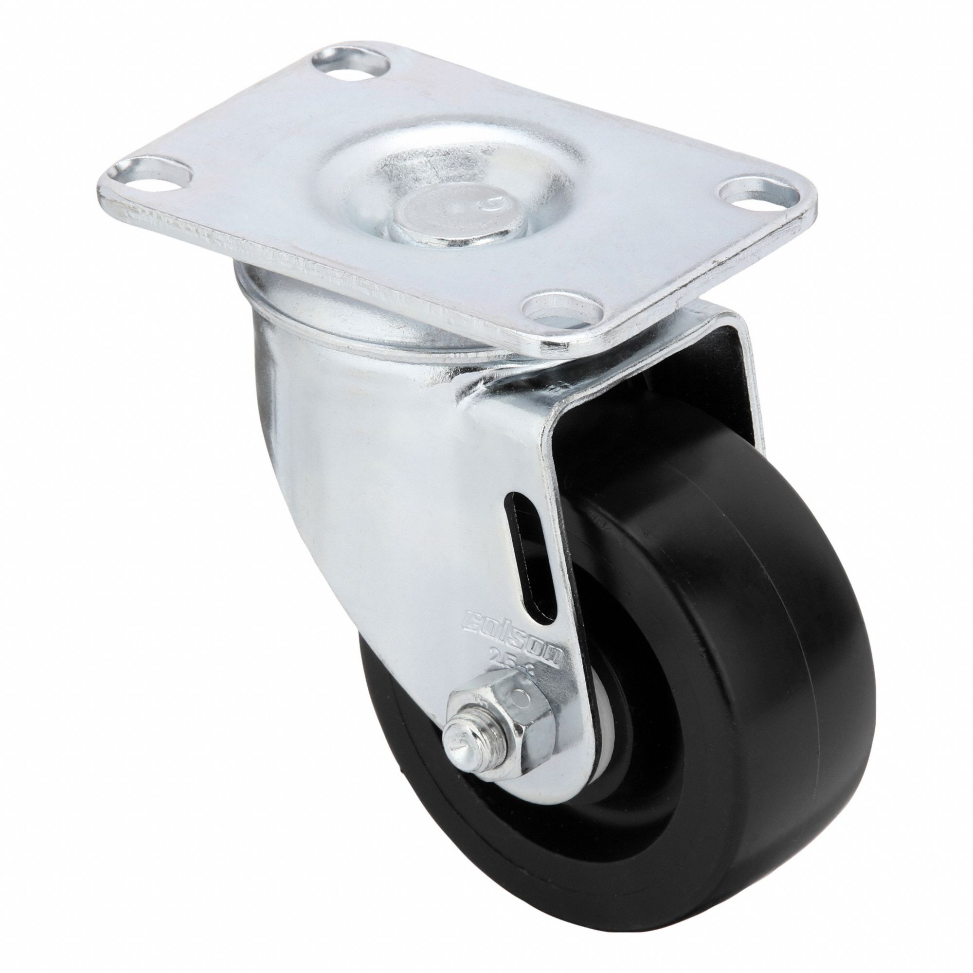 Plate Caster: Swivel, No Brake, Polyolefin, 3 in Wheel Dia, 1 1/4 in Wheel Wd, Slot, Ball