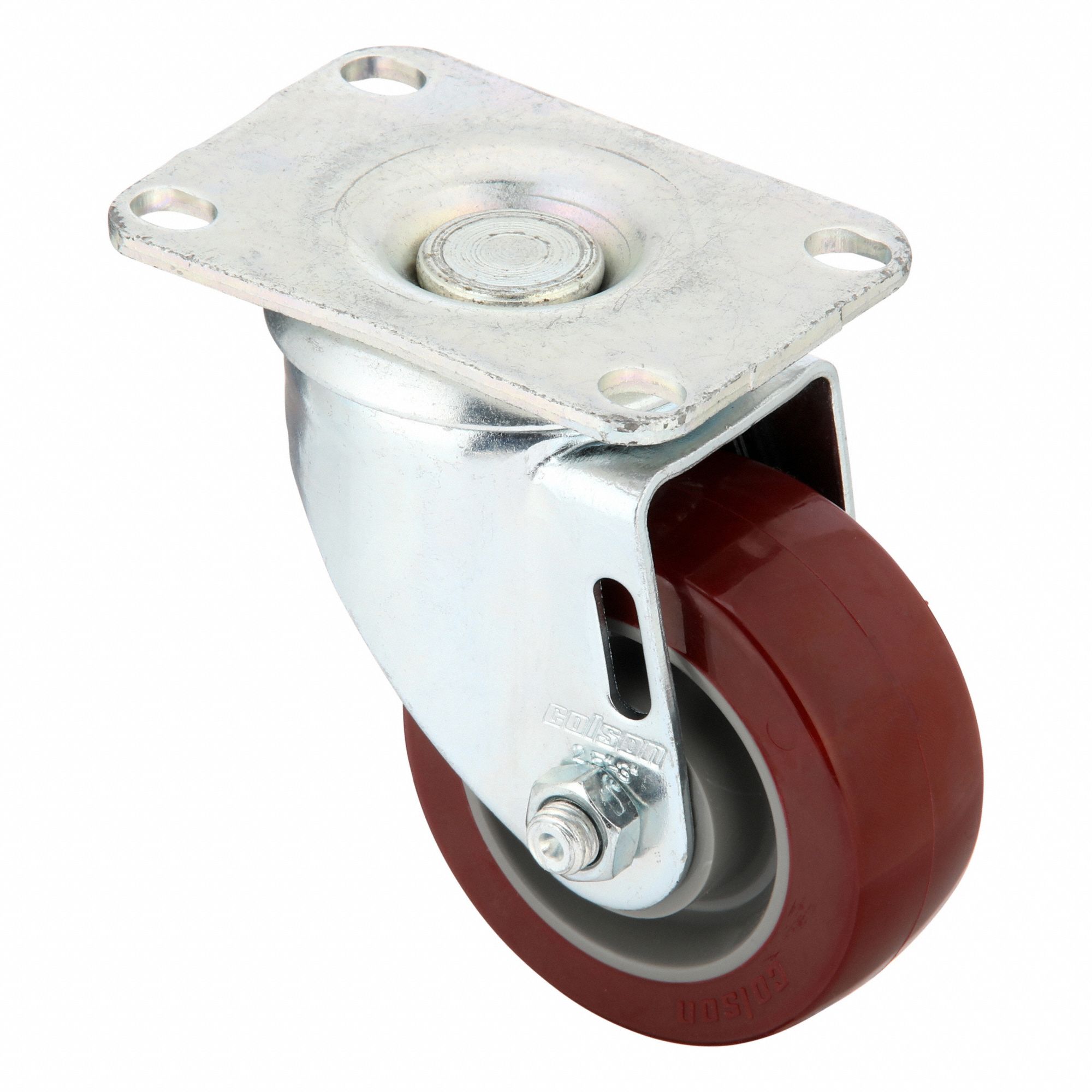 Plate Caster: Swivel, No Brake, Polyurethane, 3 in Wheel Dia, 1 1/4 in Wheel Wd, Slot, Ball