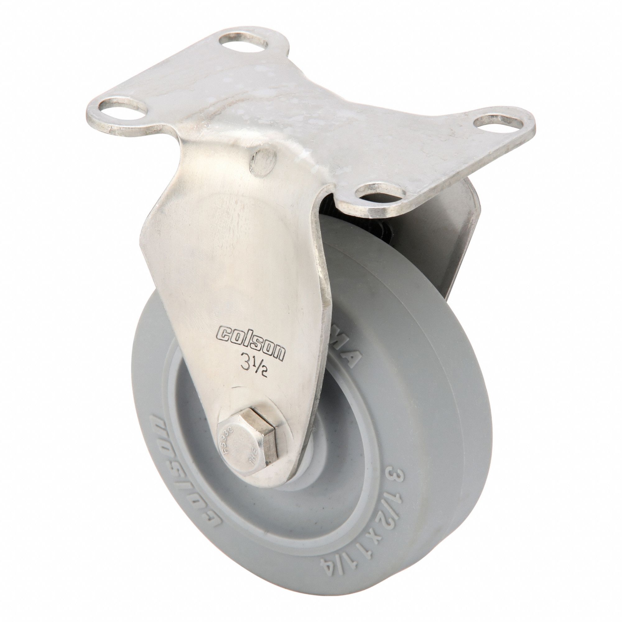 Plate Caster, Rigid, Rubber, 4 11/16"H