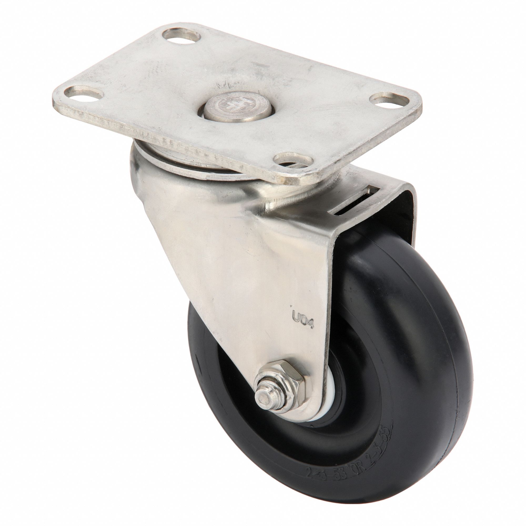 Plate Caster: Corrosion-Resistant, Swivel, Polyolefin, 3 1/2 in Wheel Dia, 1 1/4 in Wheel Wd